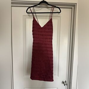 Women's Burgundy Strappy Textured Slip Dress